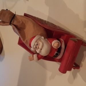 Rudoplf The Red Nose reindeer sled Santa with cloth bag